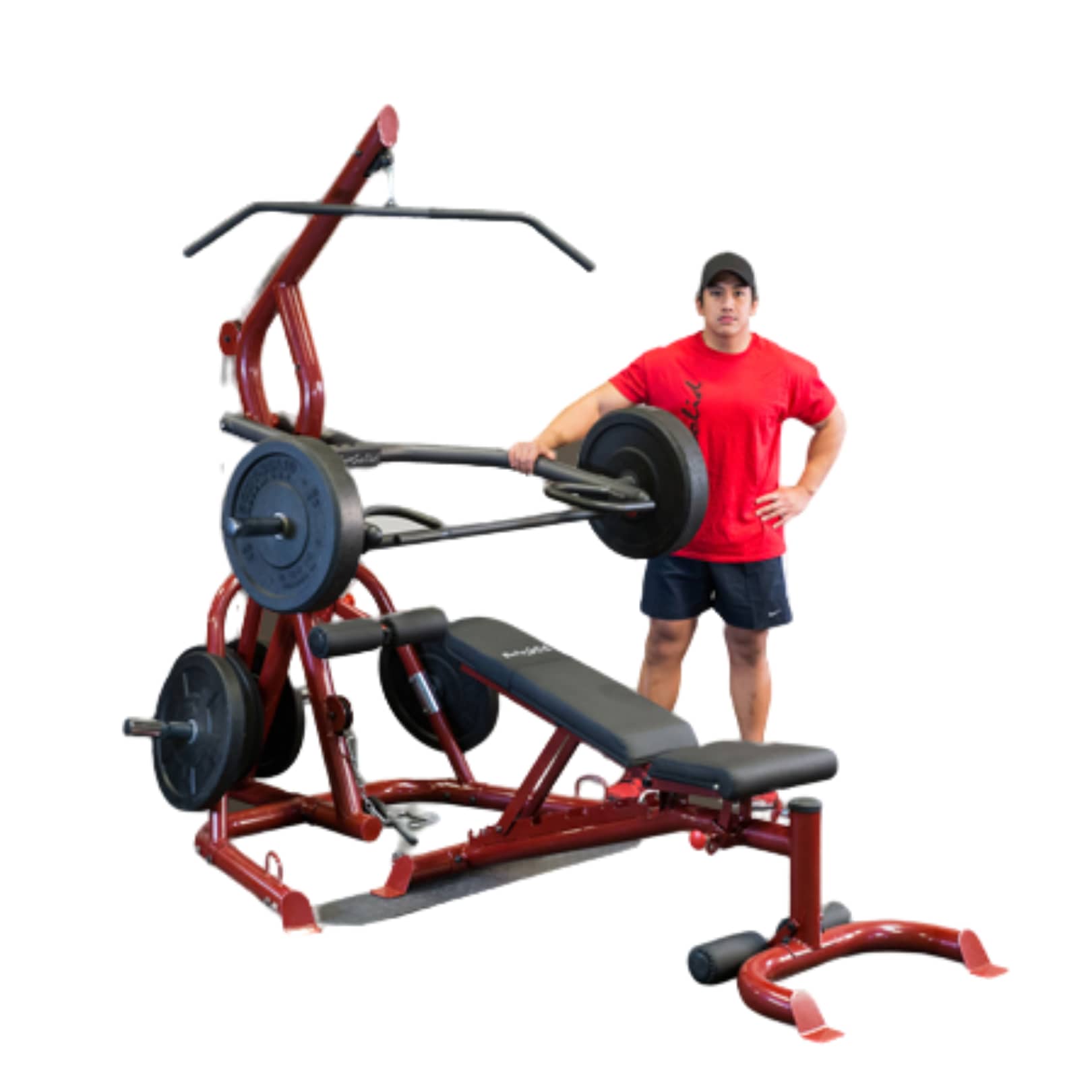 Body Solid Corner Leverage Plate Load Gym Package GLGS100P4 with Adjustable Bench